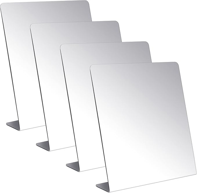 Amyhill 4 Pcs Counter Top Mirror Freestanding Mirror Single Sided Acrylic Desk Glass for Tabletop Bedroom Office Bathroom Home Dorm (9 x 10 Inch)