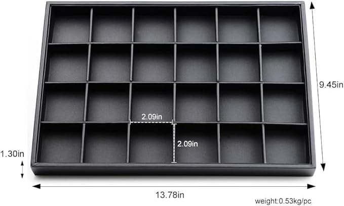24 Grid Black Leather Jewelry Trays Earring Organizer Tray Jewelry Display Trays Jewelry Drawer Organizer for Ring Earrings Storage Display (Black)