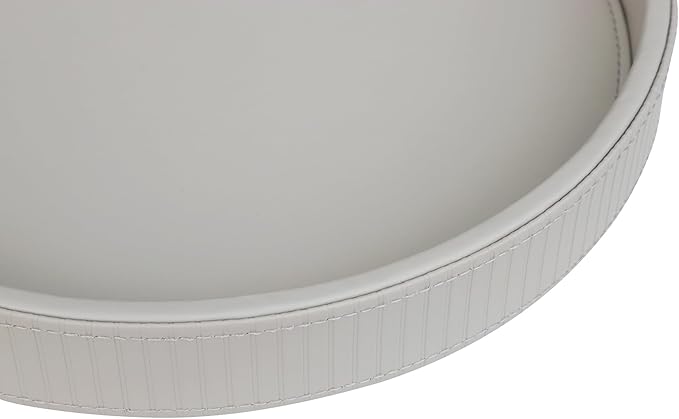 HofferRuffer Round Decorative Tray, Faux Leather Vanity Tray Decor, Decorative Catchall for Perfume, Bathroom Valet, Nightstand or Dresser (Grey Stripe, Round-12" x 12" x 1.6")