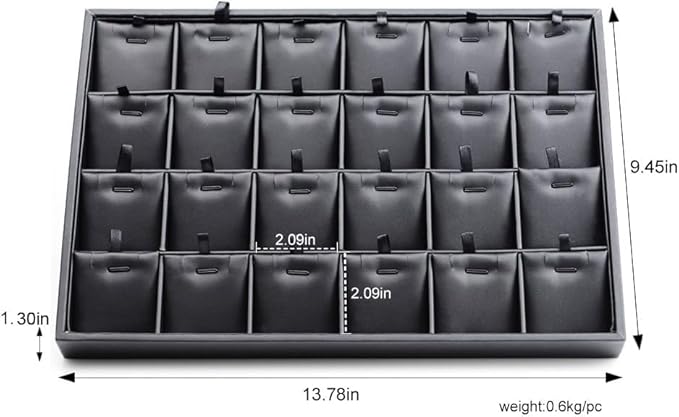 24 Grids Leather Necklace Tray Jewelry Display Tray for Drawers With Removable Jewellery Cards Necklace Pendant Tray (Black)