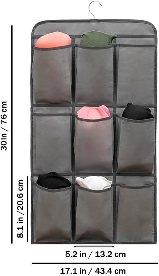 2 Pcs Closet Organizer Dual Sided Hanging Shoe Storage Bag Underwear Socks Holder with 18 Pockets (FABRIC POCKETS)