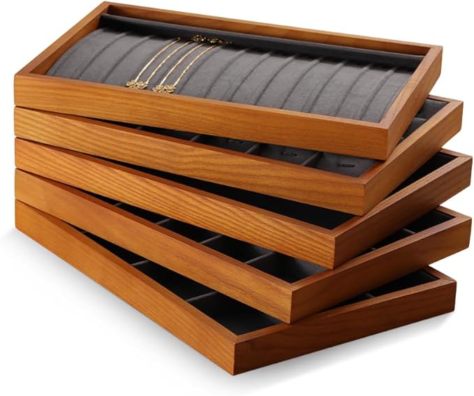 Earring Storage Tray, Wood Jewelry Organizer Tray,Black Stackable Jewelry Trays,Premium Wood Earring Display