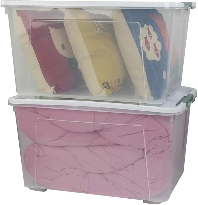 Saedy 85 Quart Plastic Storage Bins with Lids and Wheels, Large Plastic Box, Set of 2