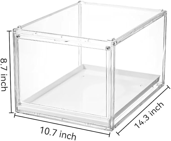 Stackable Clear Handbag Display Case for Closet with Drawers, Acrylic Box Display Case Showcase with Magnetic Door, Plastic Storage Bins Storage Drawers Containers for Organizing