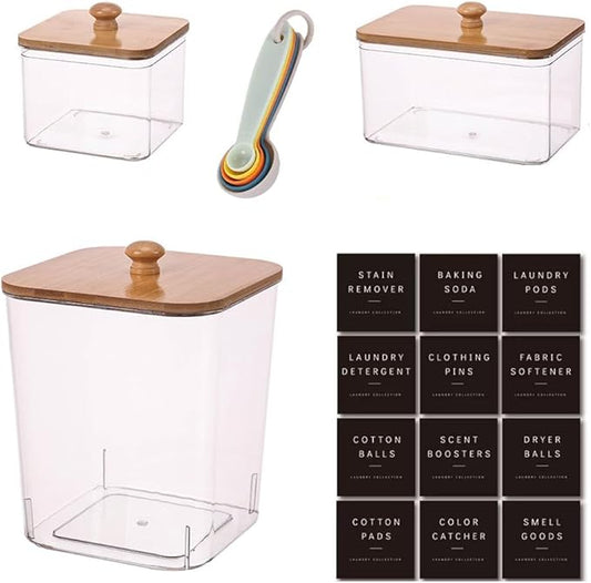 3 Pack Large Laundry Pods Container Laundry Room Organization Containers Storage Dryer Sheet Holder with Lids and Labels for Laundry Pods Laundry Detergent Dry Sheet Organizing