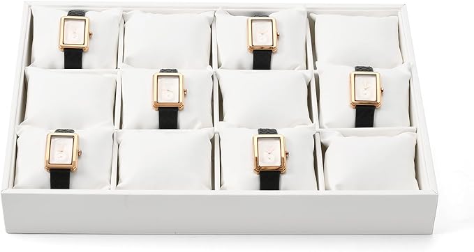 Leather Watch Tray 12 Grids Watch Holder Organizer Storage Tray For Men Women(White)