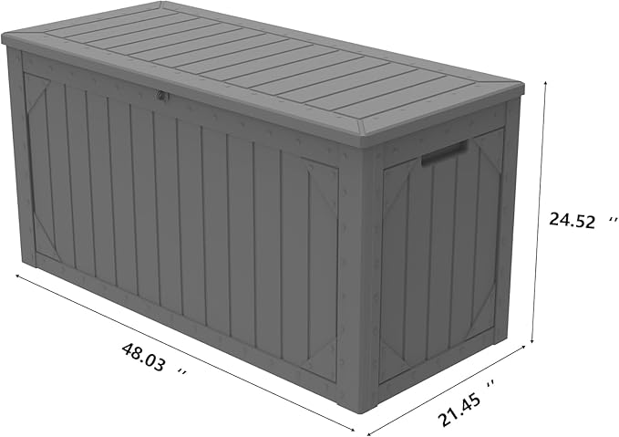 110 Gallon Resin Deck Box Waterproof Outdoor Storage Box for Patio Furniture Pool Accessories Indoor Storage for Cushion Garden Tools, Gray