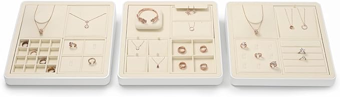 Oirlv Microfiber Jewelry Pendant Display Tray Jewelry Necklace Organizer Display Tray(Beige)