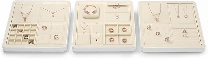 Oirlv Microfiber 4 Slots Jewelry Earring Display Tray Earring Display Organizer Tray(Beige)