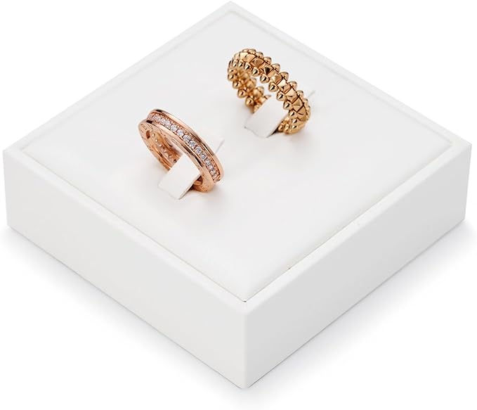 2 Slot Ring Stand PU Leather Rings Display Holder Rings Organizer White Jewelry Display Showcase