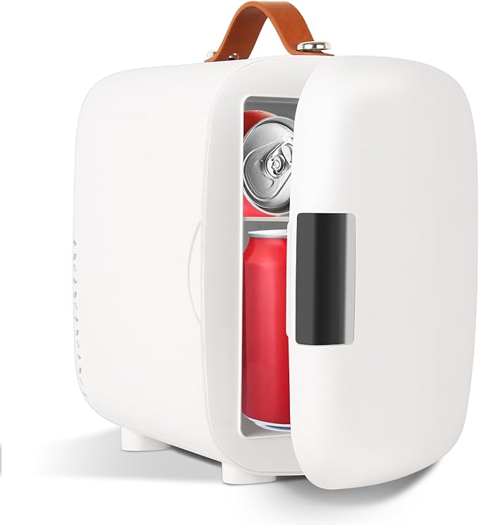 Compact Refrigerator, Portable Mini Fridge for Skincare Food Drinks, 4L/6 Can Electric Plug In Cooler & Warmer, AC/DC Skincare Refrigerator for Bedroom Office Car Dorm (White)