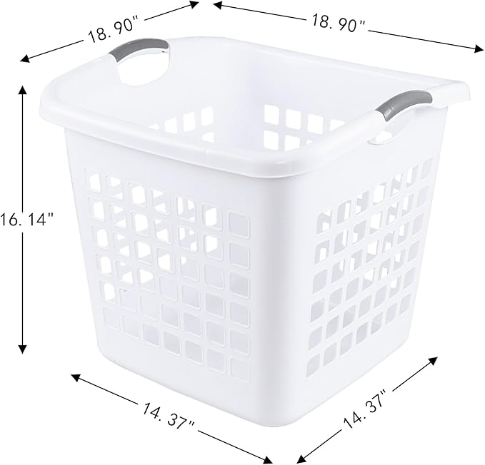 2 Bushel Extra Large Square Plastic Laundry Basket, 72 L Large Plastic Clothes Laundry Basket with Handle, White, Set of 4
