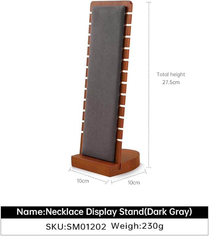 Necklace Holder, Jewelry Organizer,Wood Necklace Display,Premium Jewelry Display for Vendors,Luxury Chain Necklace Stand,Grey Necklace Storage