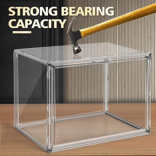 10 Pack Clear Thicken Sturdy Shoe Storage Organizer with Magnetic Door Stackable Boxes for Closet Folding Space-Saving Shoe Rack for Sneaker Boot Plastic Cabinet