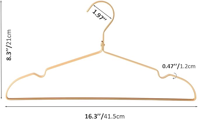 16.3" Premium Aluminum Coat Hangers, Extra Smooth & Durable Metal Shirt Dress Hanger, Light & Sturdy Metal Rack for Jacket Trouser Pant Slack, 20 Pack, Gold