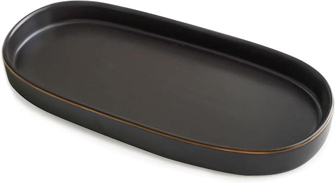 10x5 Bathroom Vanity Tray, Oval Ceramic Decorative Perfume Candle Tray for Bathroom/Kitchen Counter, Black