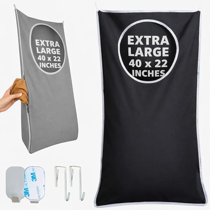Hanging Laundry Hamper Bag XL 40x22", Space Saving over the Door Storage Bags, Behind the Door Hampers for Dirty Clothes & Wall Mounted Basket for Bathroom (1, Black)