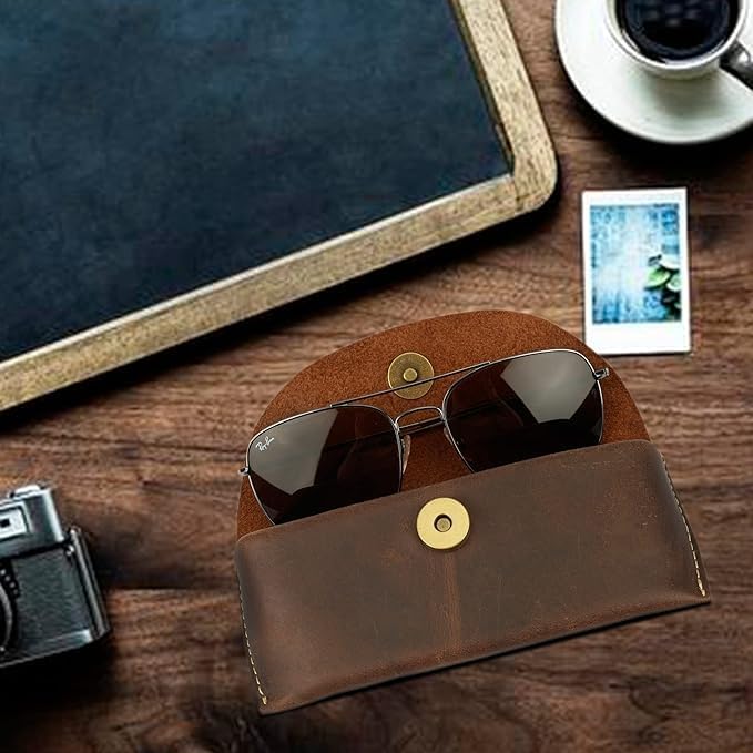 Leather Sunglasses Case Genuine Leather Eyeglass Case Soft Glasses Pouch Reading Glasses Case for Men & Women