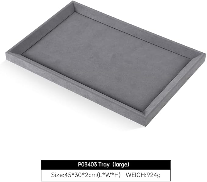 Premium Grey Velvet Jewelry Organizer - Flat Tray for Watch, Necklace, Ring, Pendants