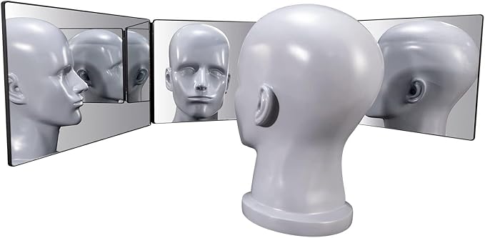 SELF FIND 3 Way Mirror for Hair Cutting, 360° Mirror for Haircuts for Men, Barber with Height Adjustable Telescoping Hooks for Makeup and Hair Styling