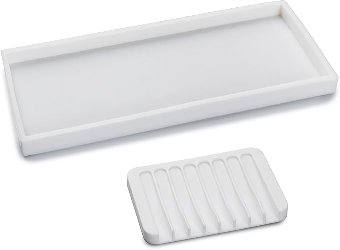 Bloss Counter Tray Set for Bathroom/Kitchen - 11.8" Silicone Tray for Kitchen Countertop, Soap and Sponge Holder, Bathroom Vanity Traty for Perfume, Jewelry, Candle, Key Tray