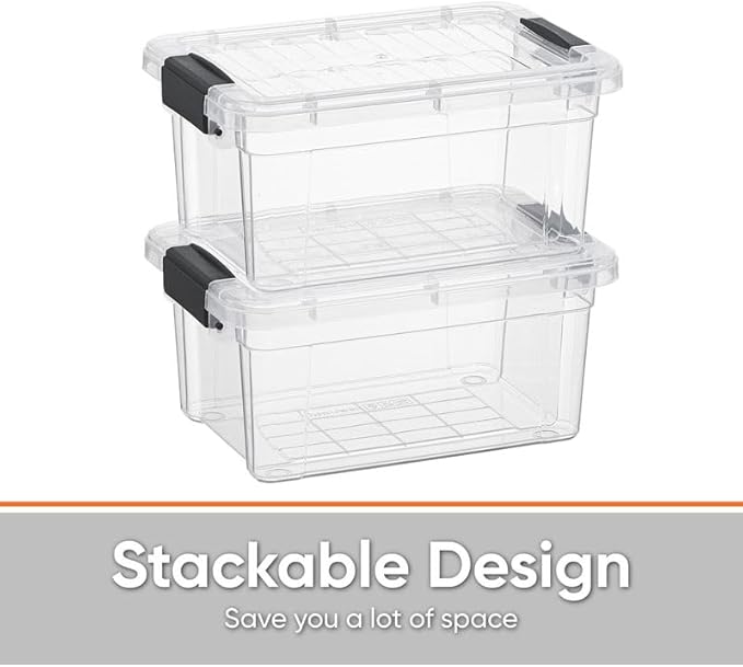 Superio Clear Storage Bins with Lids, Stackable Storage Box with Latches and Handles, Extra Small, 6 Pack 3 Quart