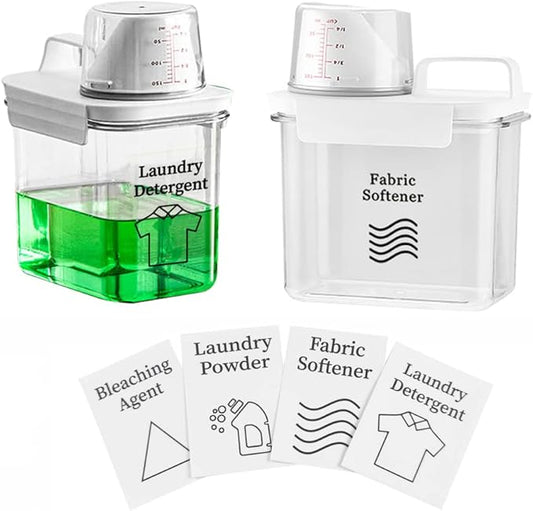[2 Pack] Laundry Detergent Dispenser for Laundry Room Organization and Storage,37 Oz Laundry Soap Dispenser,Liquid Laundry Detergent Dispenser with 4 Removable Labels,BPA Free & PET Plastic,Clear