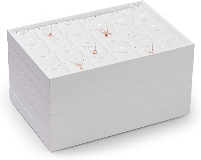 White Jewelry Ring Display Tray PU Leather Ring Earrings Display Organizer Tray