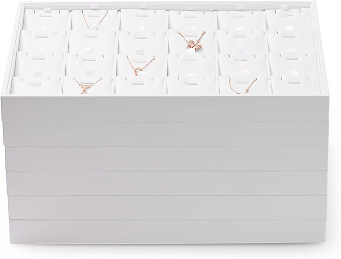 White PU Leather Jewelry Display Tray 24 Grids Pendant Earrings Necklace Organizer Display Showcase Jewelry Storage Tray