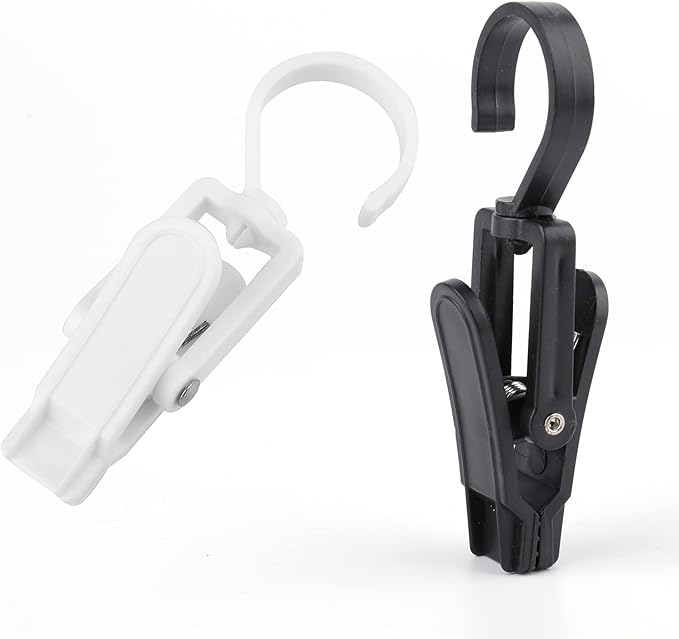 Frcctre 60 Pack Laundry Hooks Clip, 4.3" Super Strong Plastic Swivel Hanging Clothes Pins Curtain Clips, 360°Rotating Family Travel Hook for Drying Clothes Hat Towel Sock Gloves, Black and White