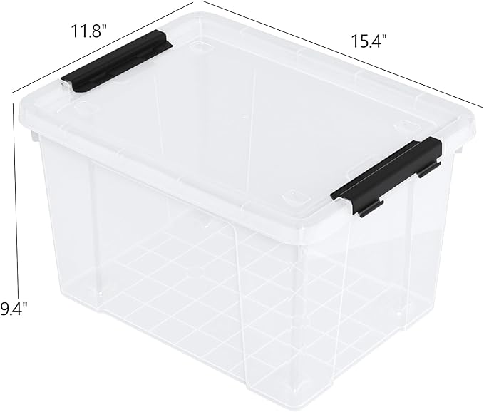 22 Quart Plastic Clear Storage Box with Wheels, Plastic Storage Bins with Lids, Latching Bins, 4 Packs