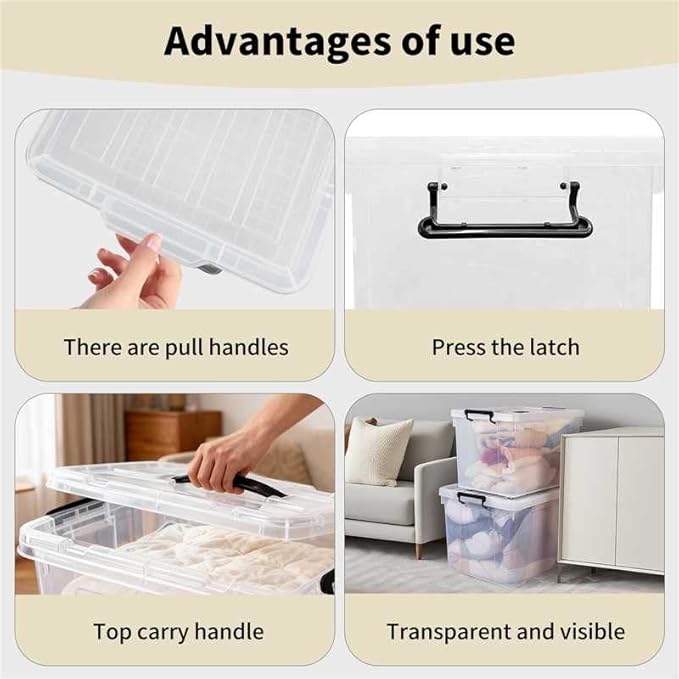Clear Storage Bins with Lids, 358QT (4 Pack-72 QT, 1 Pack-42 QT, 1 Pack-28 QT) Stackable Plastic Organizer for Home, Office, Garage, BPA-Free, Heavy-Duty with Secure Latches & Handles
