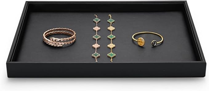 Black Leather Jewelry Trays Jewelry Drawer Organizer Trays For Ring Necklace Bracelets Watch Perfume Organizer Tray(Black)