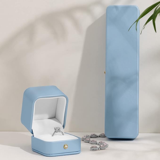 Oirlv Elegant Sky Blue Necklace Box Necklace Presentation Box White Velvet Interior Long Chain Bracelet Necklace Storage Case