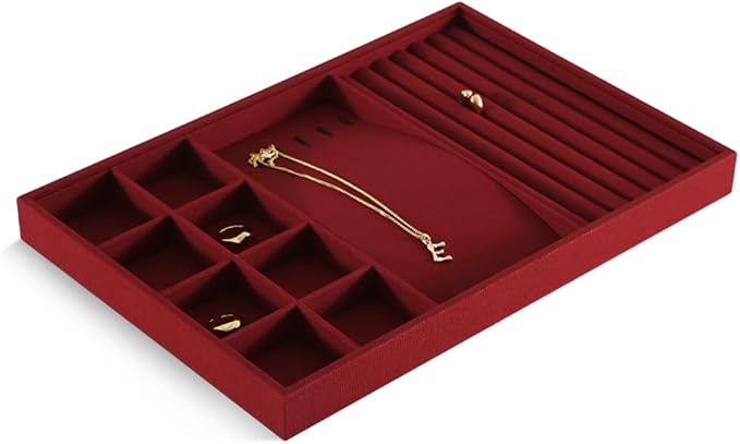 Linen Stackable Multifunctional jewelry Display Tray, Ring Earring Bracelet Necklace Storage Tray, Jewellery Shop Counter Showcase Table Top Organizers, Makeup Table Drawer Insert Jewelry Tray