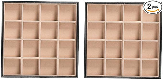Glenor Co Earring Organizer Tray - Set of 2 - Stackable 32 Slots Jewelry Storage Trays - Display on Dresser or Drawer - Compatible with Other Trays - Black