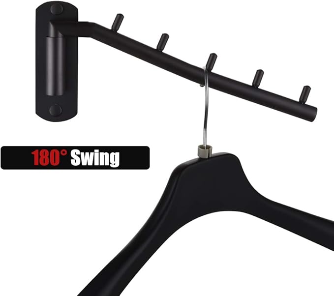 JQK Folding Clothes Hanger Rack, Stainless Steel Swing Arm Hook Holder, Clothing Hanging System Drying Closet Storage Organizer Matte Black Wall Mount, SHR100-PB