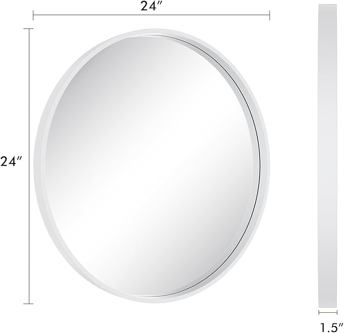 WallBeyond Round Wood Mirror 24 inch Circle Wall Mirror for Bathroom Round Wall Mirror for Wall Decor, Vanity, Entryway Living Room (White)