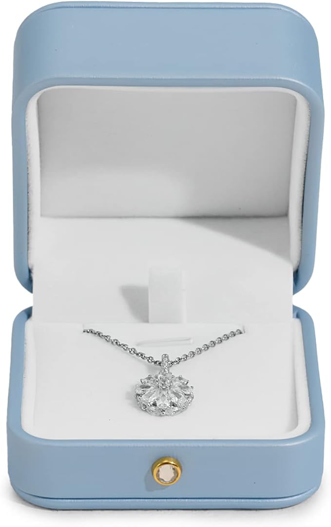 Oirlv Elegant Sky Blue Necklace Gift Box Leather Necklace Boxes for Jewelry Gift Velvet Interior Pendant Box