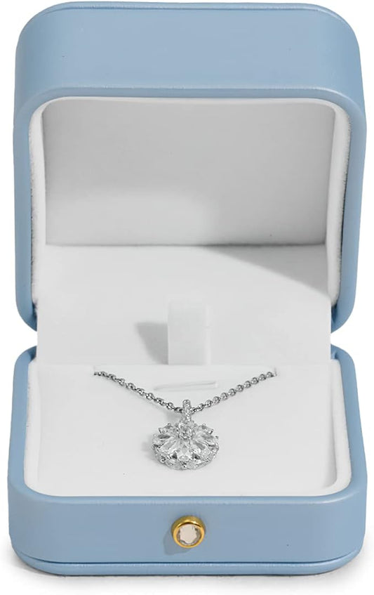 Oirlv Elegant Sky Blue Necklace Gift Box Leather Necklace Boxes for Jewelry Gift Velvet Interior Pendant Box
