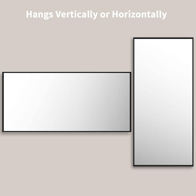 LOAAO 60"X28" Black Rectangle Bathroom Mirror Wall, Matte Black Aluminum Alloy Frame, Tempered Glass, Hangs Vertically or Horizontally, Easy to Install