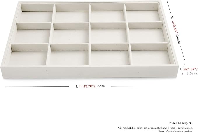 12 Grids Linen Jewelry Trays Bangl Earring Holder Tray Stackable Jewelry Organizer For Drawer (Beige)