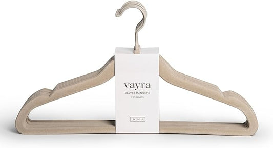 Vayra Home Velvet Hangers – Non-Slip Clothes Hangers for Closet Organization – Neutral Beige, Strong Hold, Matte Hook – Adult (Set of 10)