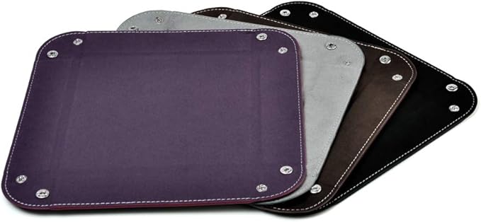 Oirlv Premium Leather Valet Tray for Men Jewelry Organizer, Desktop Storage,Key Wallets Cell Phones Catchall Tray Nightstand or Dresser Organizer Plate (Purple)