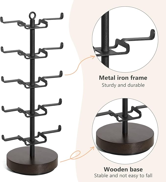Mkono 360° Rotating Sunglasses Organizer Metal Eyeglass Holder Stand Sunglass Storage Display Eyeglasses Rack for up to 10 Pairs of Eyewear Glasses for Table Dresser Desk Countertop Bedroom, Black