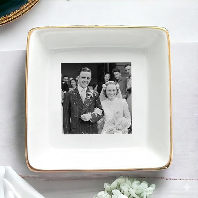 Chillever Custom Photo Ring Dish, Personalized Jewelry Holder, Picture Trinket Tray, Engagement Gift for Her, Wedding Keepsake Jewelry Dish, Memorial Gifts, Custom Couple Portrait Keepsake 2