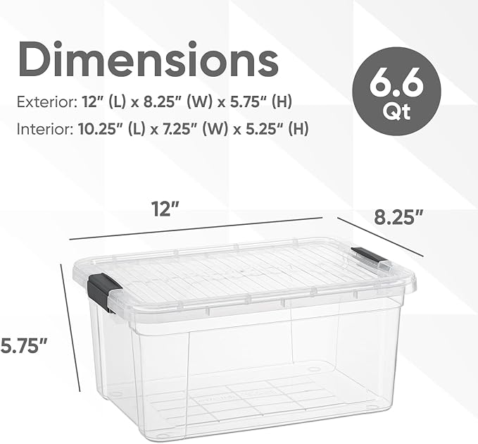 Superio Small Clear Storage Box with Lid, 6.6 Quart Plastic Container Bins for Organizing, Stackable Crates, BPA Free, Non Toxic, Odor Free, Organizers for Home, Office, School, and Dorm, 18 Pack