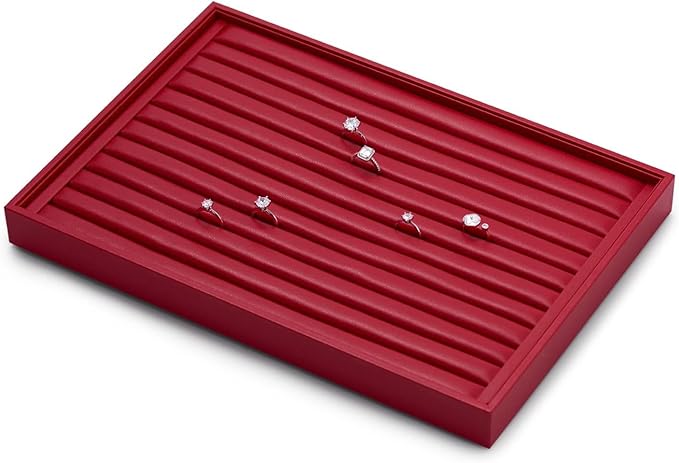 Red Leather Jewelry Tray Ring Earrings Trays Ring Holder Organizer Tray Jewelry Display Trays For Rings, Earrings, Coins, Brooches Storage Display