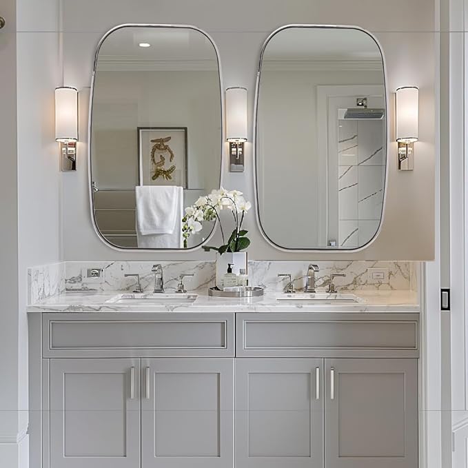 ANDY STAR Chrome Oval Mirror, 24x40 Inch Polished Chrome Bathroom Mirrors, Non-Rusting SUS304 Metal Tube Frame, Wall-Mounted Vertically or Horizontally