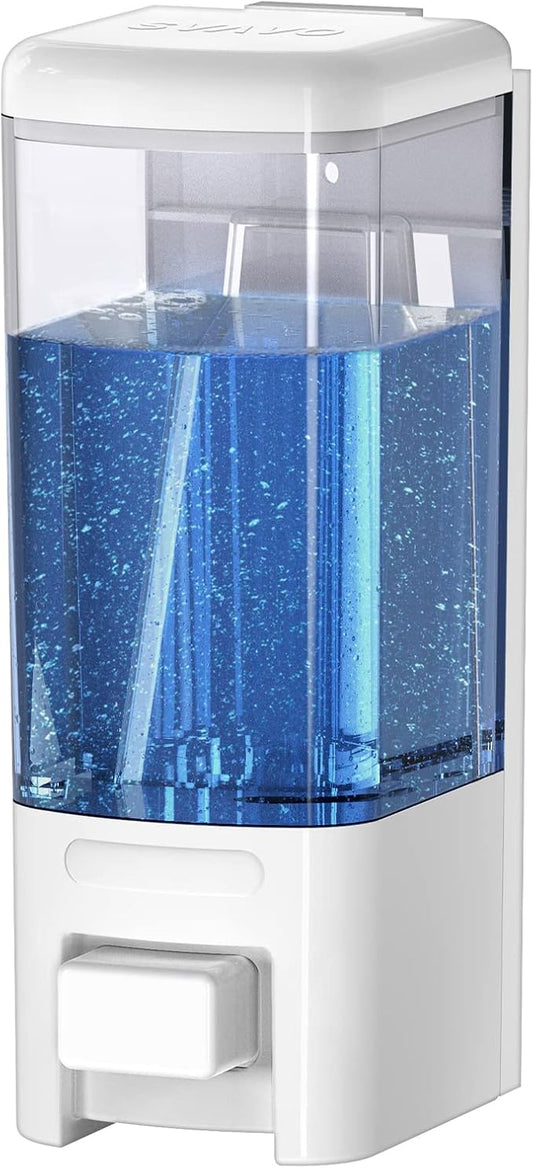 SVAVO Wall Mount Soap Dispenser, Manual Liquid/Lotion Pump Sterilizer Hand Dispenser Shower Shampoo Lotion Gel Container for Bathroom Guestroom Hotel, 17fl.oz/500ml, White